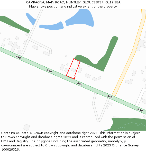 CAMPAGNA, MAIN ROAD, HUNTLEY, GLOUCESTER, GL19 3EA: Location map and indicative extent of plot