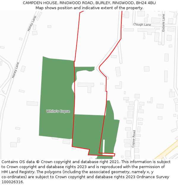 CAMPDEN HOUSE, RINGWOOD ROAD, BURLEY, RINGWOOD, BH24 4BU: Location map and indicative extent of plot