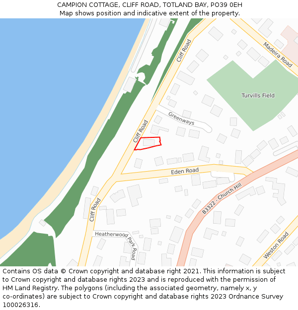 CAMPION COTTAGE, CLIFF ROAD, TOTLAND BAY, PO39 0EH: Location map and indicative extent of plot