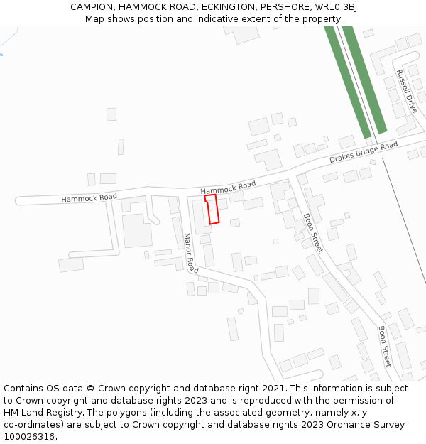 CAMPION, HAMMOCK ROAD, ECKINGTON, PERSHORE, WR10 3BJ: Location map and indicative extent of plot