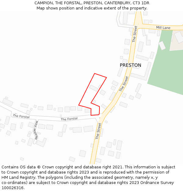 CAMPION, THE FORSTAL, PRESTON, CANTERBURY, CT3 1DR: Location map and indicative extent of plot