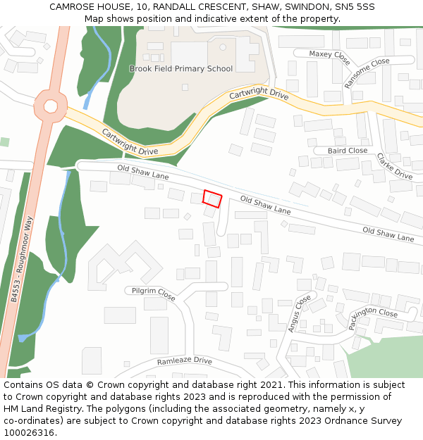 CAMROSE HOUSE, 10, RANDALL CRESCENT, SHAW, SWINDON, SN5 5SS: Location map and indicative extent of plot