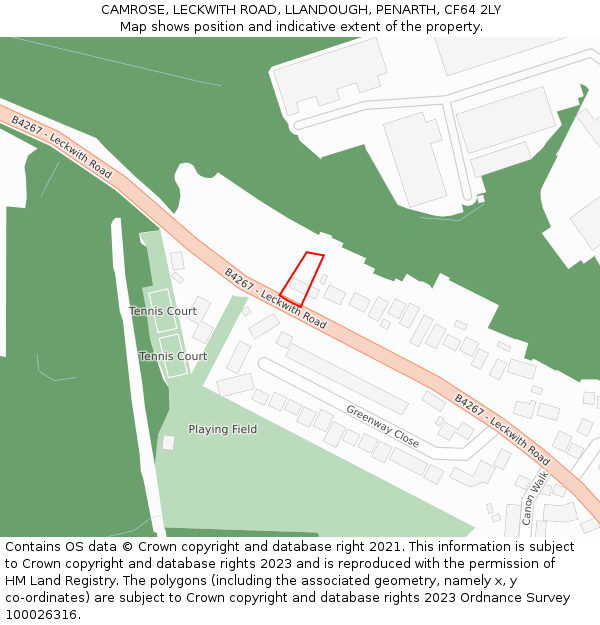 CAMROSE, LECKWITH ROAD, LLANDOUGH, PENARTH, CF64 2LY: Location map and indicative extent of plot