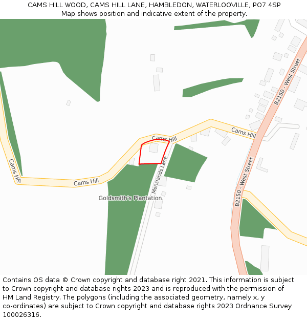 CAMS HILL WOOD, CAMS HILL LANE, HAMBLEDON, WATERLOOVILLE, PO7 4SP: Location map and indicative extent of plot