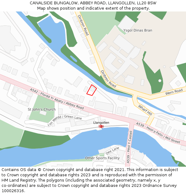 CANALSIDE BUNGALOW, ABBEY ROAD, LLANGOLLEN, LL20 8SW: Location map and indicative extent of plot