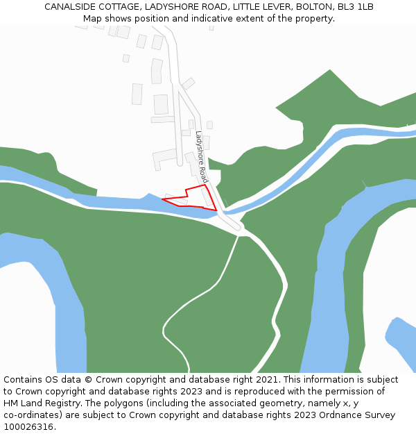 CANALSIDE COTTAGE, LADYSHORE ROAD, LITTLE LEVER, BOLTON, BL3 1LB: Location map and indicative extent of plot