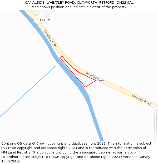 CANALSIDE, WHEATLEY ROAD, CLAYWORTH, RETFORD, DN22 9AL: Location map and indicative extent of plot