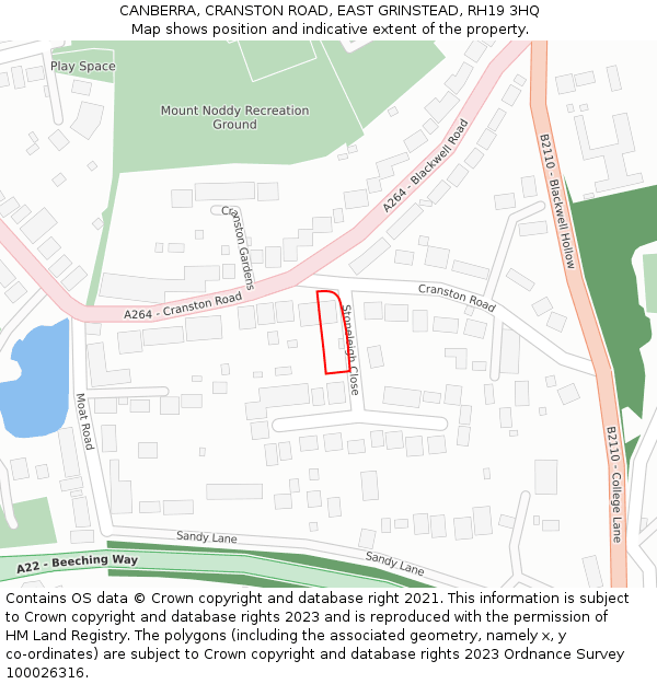 CANBERRA, CRANSTON ROAD, EAST GRINSTEAD, RH19 3HQ: Location map and indicative extent of plot