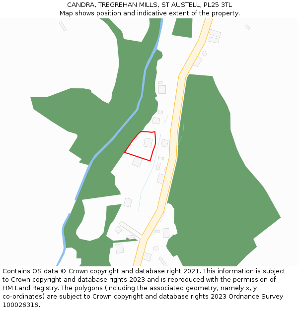 CANDRA, TREGREHAN MILLS, ST AUSTELL, PL25 3TL: Location map and indicative extent of plot