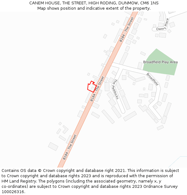 CANEM HOUSE, THE STREET, HIGH RODING, DUNMOW, CM6 1NS: Location map and indicative extent of plot