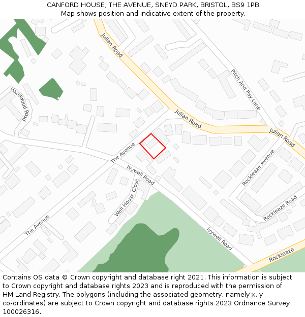 CANFORD HOUSE, THE AVENUE, SNEYD PARK, BRISTOL, BS9 1PB: Location map and indicative extent of plot