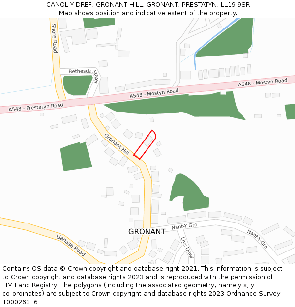 CANOL Y DREF, GRONANT HILL, GRONANT, PRESTATYN, LL19 9SR: Location map and indicative extent of plot