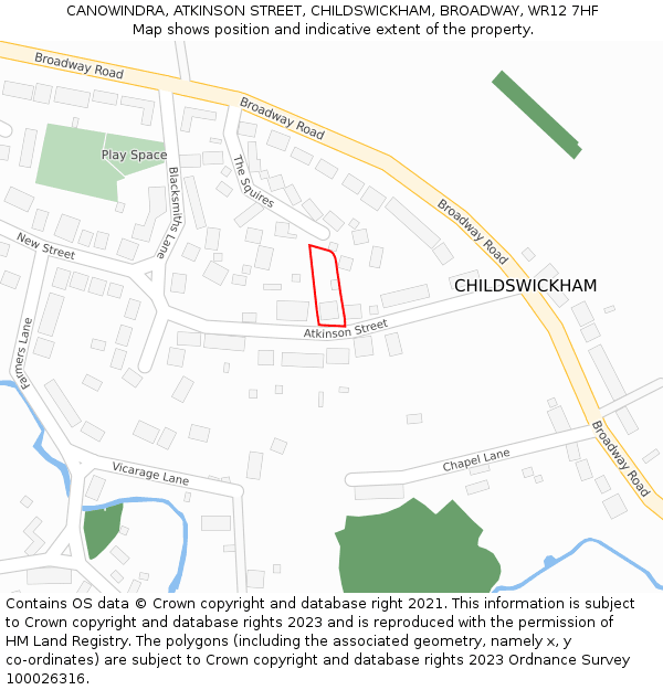 CANOWINDRA, ATKINSON STREET, CHILDSWICKHAM, BROADWAY, WR12 7HF: Location map and indicative extent of plot