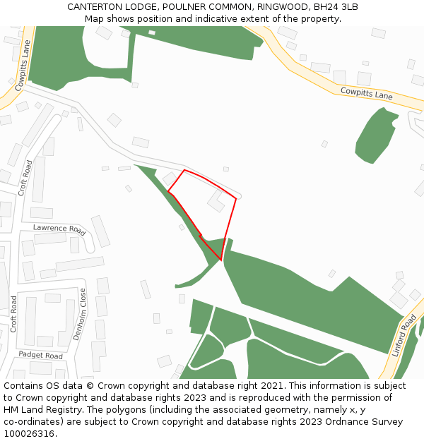 CANTERTON LODGE, POULNER COMMON, RINGWOOD, BH24 3LB: Location map and indicative extent of plot