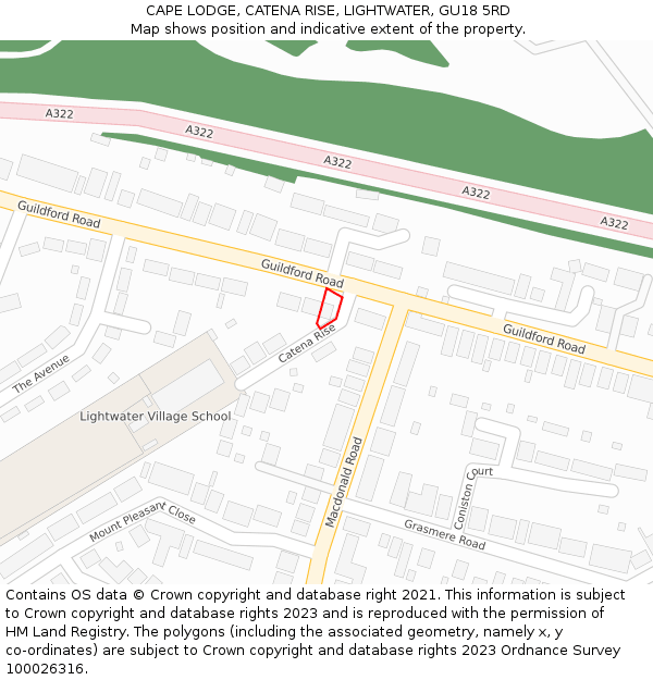 CAPE LODGE, CATENA RISE, LIGHTWATER, GU18 5RD: Location map and indicative extent of plot