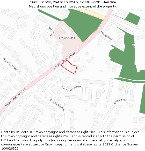 CAPEL LODGE, WATFORD ROAD, NORTHWOOD, HA6 3PA: Location map and indicative extent of plot