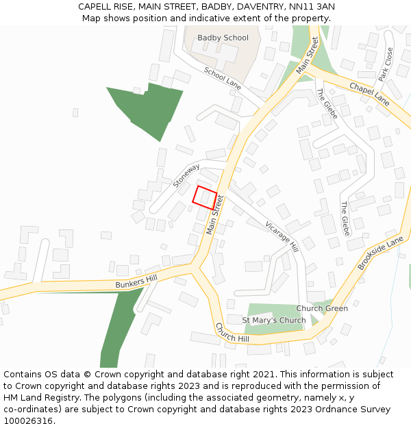 CAPELL RISE, MAIN STREET, BADBY, DAVENTRY, NN11 3AN: Location map and indicative extent of plot