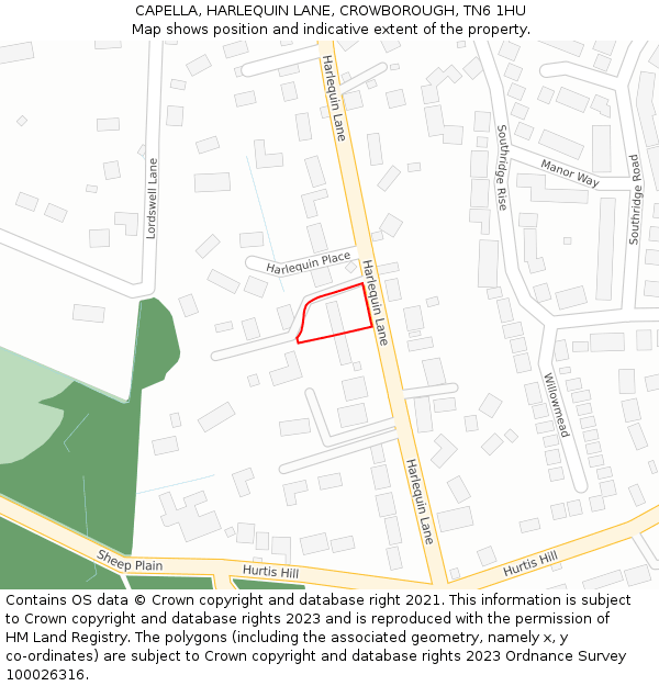 CAPELLA, HARLEQUIN LANE, CROWBOROUGH, TN6 1HU: Location map and indicative extent of plot