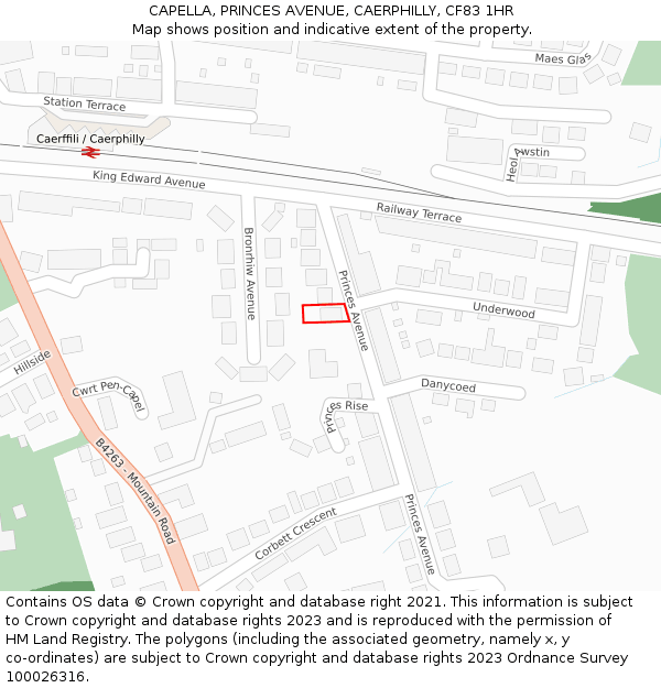 CAPELLA, PRINCES AVENUE, CAERPHILLY, CF83 1HR: Location map and indicative extent of plot