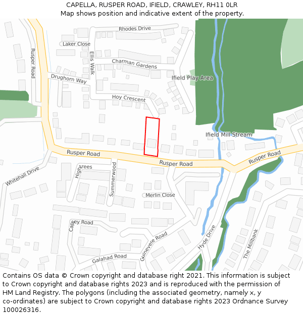CAPELLA, RUSPER ROAD, IFIELD, CRAWLEY, RH11 0LR: Location map and indicative extent of plot
