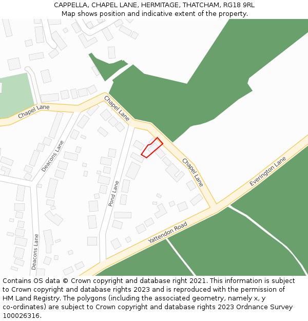 CAPPELLA, CHAPEL LANE, HERMITAGE, THATCHAM, RG18 9RL: Location map and indicative extent of plot