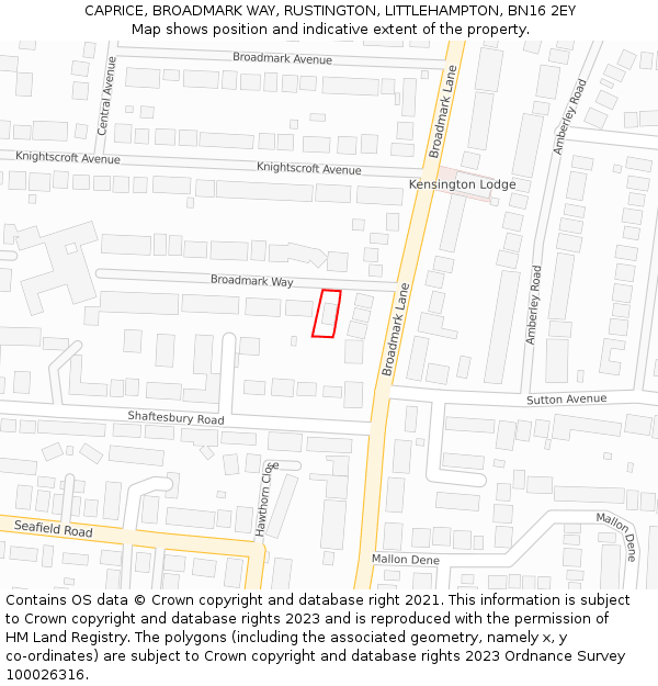 CAPRICE, BROADMARK WAY, RUSTINGTON, LITTLEHAMPTON, BN16 2EY: Location map and indicative extent of plot