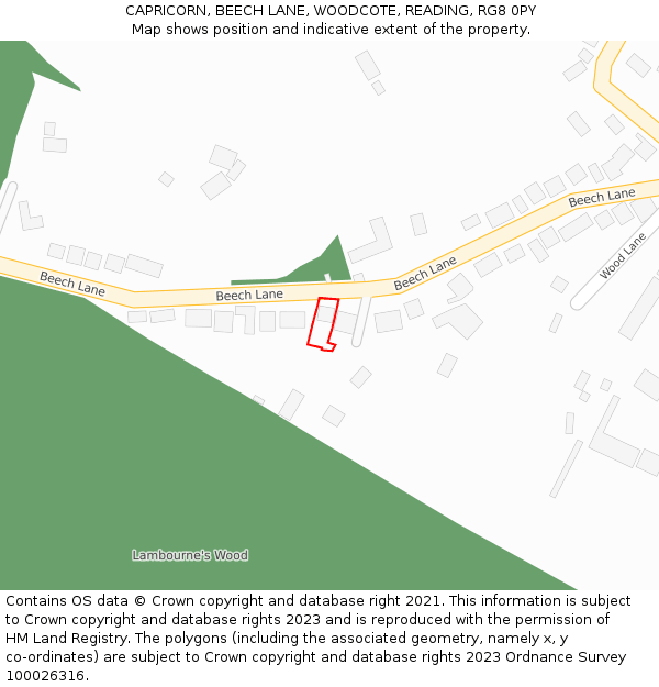 CAPRICORN, BEECH LANE, WOODCOTE, READING, RG8 0PY: Location map and indicative extent of plot