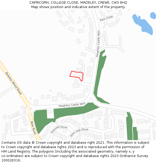 CAPRICORN, COLLEGE CLOSE, MADELEY, CREWE, CW3 9HQ: Location map and indicative extent of plot