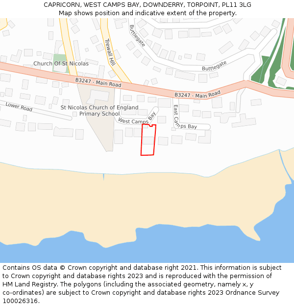 CAPRICORN, WEST CAMPS BAY, DOWNDERRY, TORPOINT, PL11 3LG: Location map and indicative extent of plot