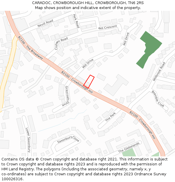 CARADOC, CROWBOROUGH HILL, CROWBOROUGH, TN6 2RS: Location map and indicative extent of plot