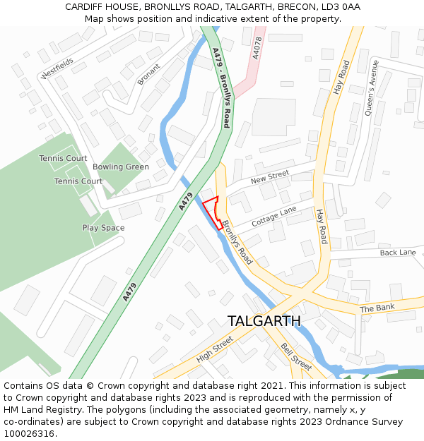 CARDIFF HOUSE, BRONLLYS ROAD, TALGARTH, BRECON, LD3 0AA: Location map and indicative extent of plot