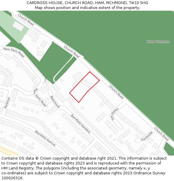 CARDROSS HOUSE, CHURCH ROAD, HAM, RICHMOND, TW10 5HG: Location map and indicative extent of plot