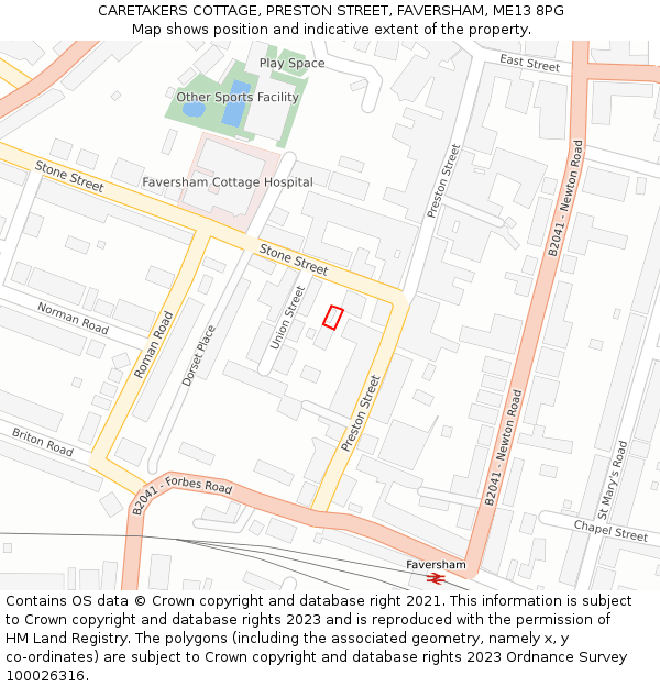 CARETAKERS COTTAGE, PRESTON STREET, FAVERSHAM, ME13 8PG: Location map and indicative extent of plot