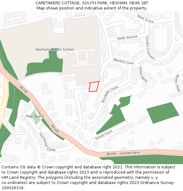 CARETAKERS COTTAGE, SOUTH PARK, HEXHAM, NE46 1BT: Location map and indicative extent of plot