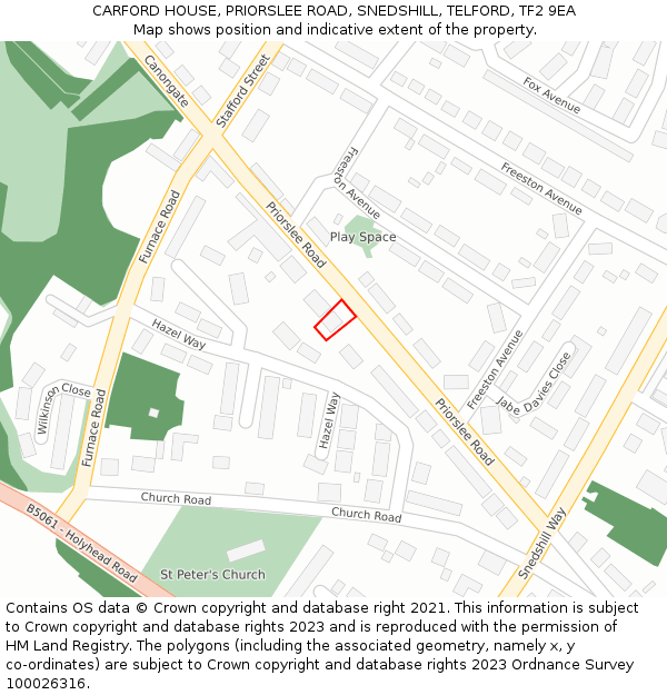 CARFORD HOUSE, PRIORSLEE ROAD, SNEDSHILL, TELFORD, TF2 9EA: Location map and indicative extent of plot