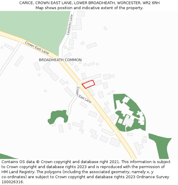 CARICE, CROWN EAST LANE, LOWER BROADHEATH, WORCESTER, WR2 6RH: Location map and indicative extent of plot