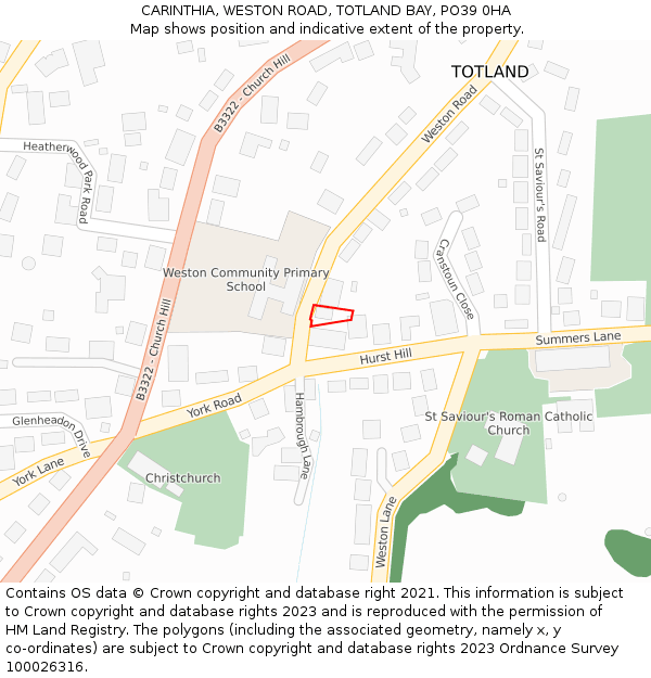 CARINTHIA, WESTON ROAD, TOTLAND BAY, PO39 0HA: Location map and indicative extent of plot