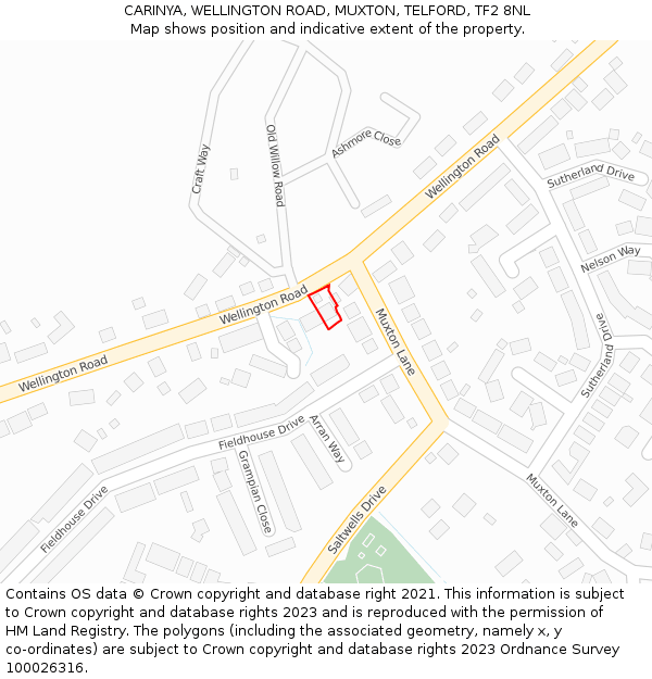 CARINYA, WELLINGTON ROAD, MUXTON, TELFORD, TF2 8NL: Location map and indicative extent of plot