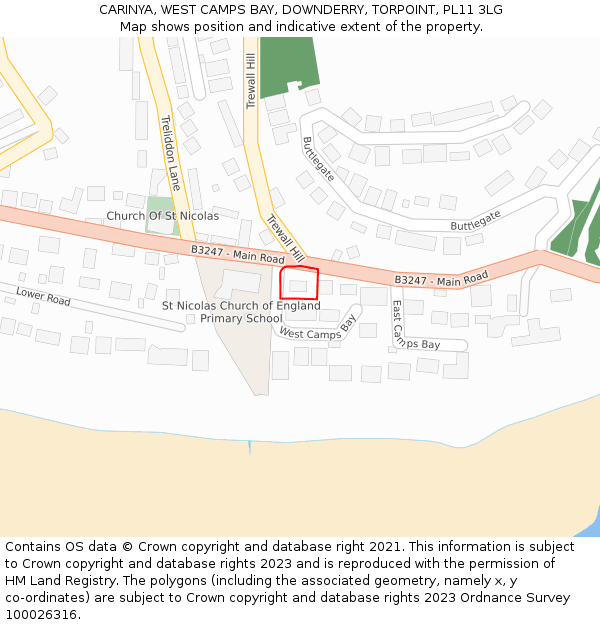 CARINYA, WEST CAMPS BAY, DOWNDERRY, TORPOINT, PL11 3LG: Location map and indicative extent of plot