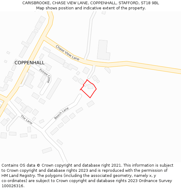 CARISBROOKE, CHASE VIEW LANE, COPPENHALL, STAFFORD, ST18 9BL: Location map and indicative extent of plot