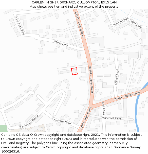 CARLEN, HIGHER ORCHARD, CULLOMPTON, EX15 1AN: Location map and indicative extent of plot