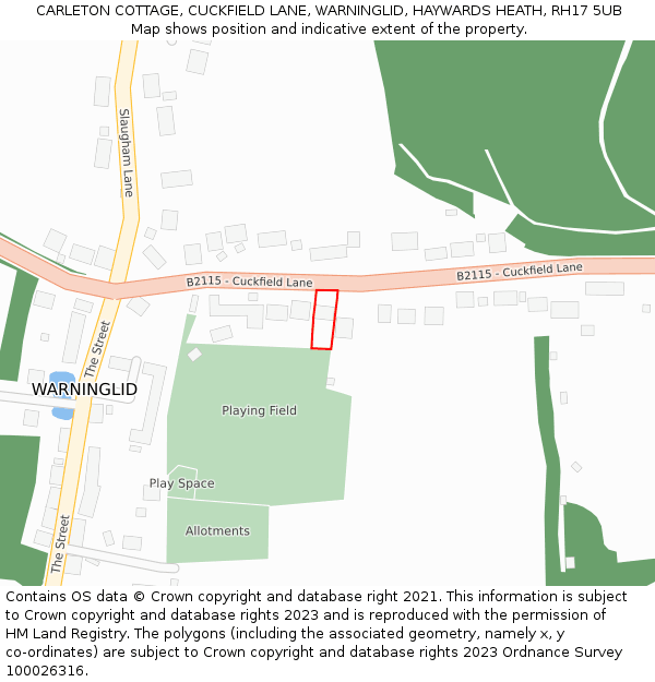 CARLETON COTTAGE, CUCKFIELD LANE, WARNINGLID, HAYWARDS HEATH, RH17 5UB: Location map and indicative extent of plot