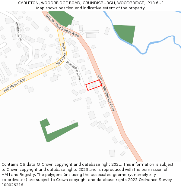 CARLETON, WOODBRIDGE ROAD, GRUNDISBURGH, WOODBRIDGE, IP13 6UF: Location map and indicative extent of plot