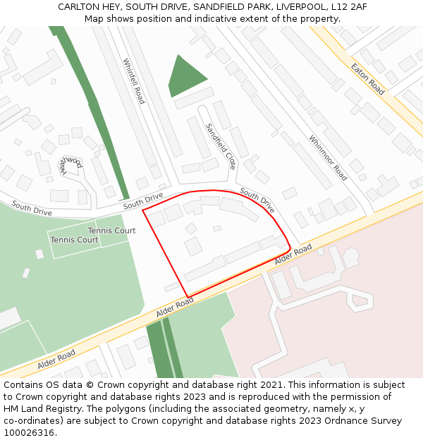 CARLTON HEY, SOUTH DRIVE, SANDFIELD PARK, LIVERPOOL, L12 2AF: Location map and indicative extent of plot