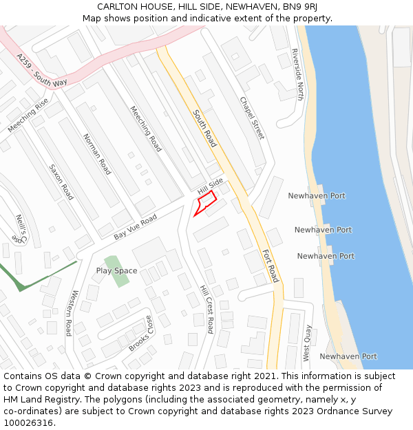 CARLTON HOUSE, HILL SIDE, NEWHAVEN, BN9 9RJ: Location map and indicative extent of plot