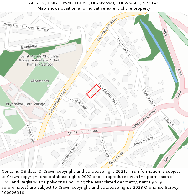 CARLYON, KING EDWARD ROAD, BRYNMAWR, EBBW VALE, NP23 4SD: Location map and indicative extent of plot