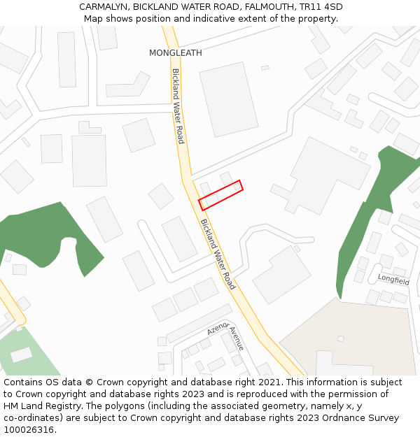 CARMALYN, BICKLAND WATER ROAD, FALMOUTH, TR11 4SD: Location map and indicative extent of plot