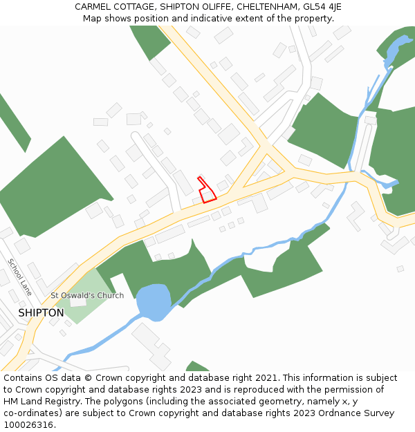 CARMEL COTTAGE, SHIPTON OLIFFE, CHELTENHAM, GL54 4JE: Location map and indicative extent of plot