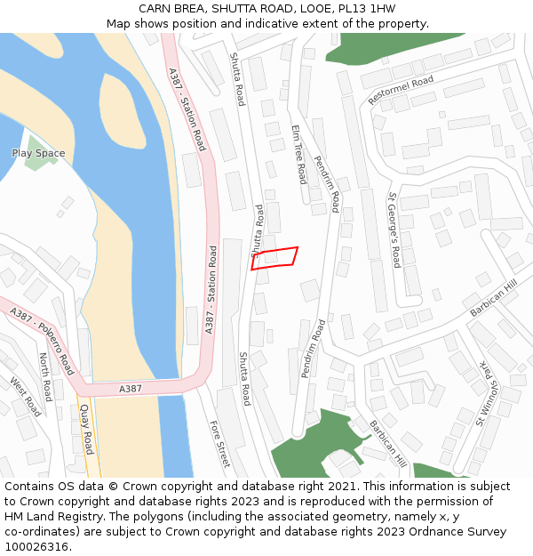 CARN BREA, SHUTTA ROAD, LOOE, PL13 1HW: Location map and indicative extent of plot