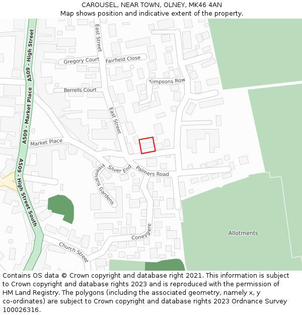 CAROUSEL, NEAR TOWN, OLNEY, MK46 4AN: Location map and indicative extent of plot